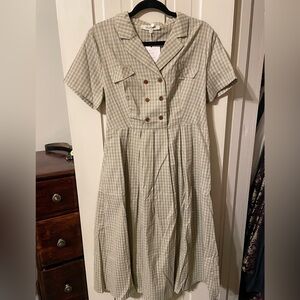 Simple Retro XL ELENA V-NECK LAPEL PLAID DRESS